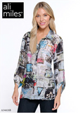 Ali Miles Printed Woven Button Front Blouse - A34418BM - GEOMLT