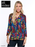 Ali Miles Printed Crinkle Knit Button Front Blouse - A34425BM - TILMLT