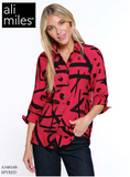 Ali Miles Printed Woven Button Front Blouse - A34816BM - SPYRED