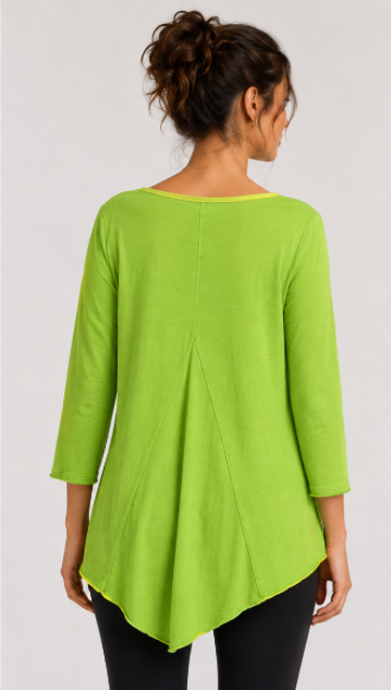 Prairie Cotton by CMC 3/4 Sleeves V-Neck Godet Back Tunic - 8269