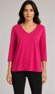 Prairie Cotton by CMC Jersey 3/4 Sleeve Fitted V-Neck Top - 8286