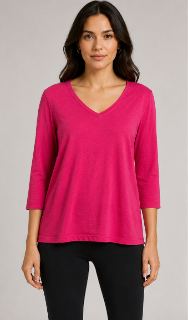 Prairie Cotton by CMC Jersey 3/4 Sleeve Fitted V-Neck Top - 8286
