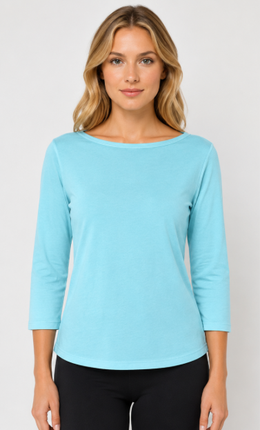 Prairie Cotton by CMC Soft Cotton 3/4 Sleeve Boatneck Top - 9219