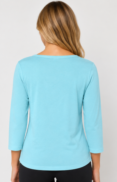 Prairie Cotton by CMC Soft Cotton 3/4 Sleeve Boatneck Top - 9219