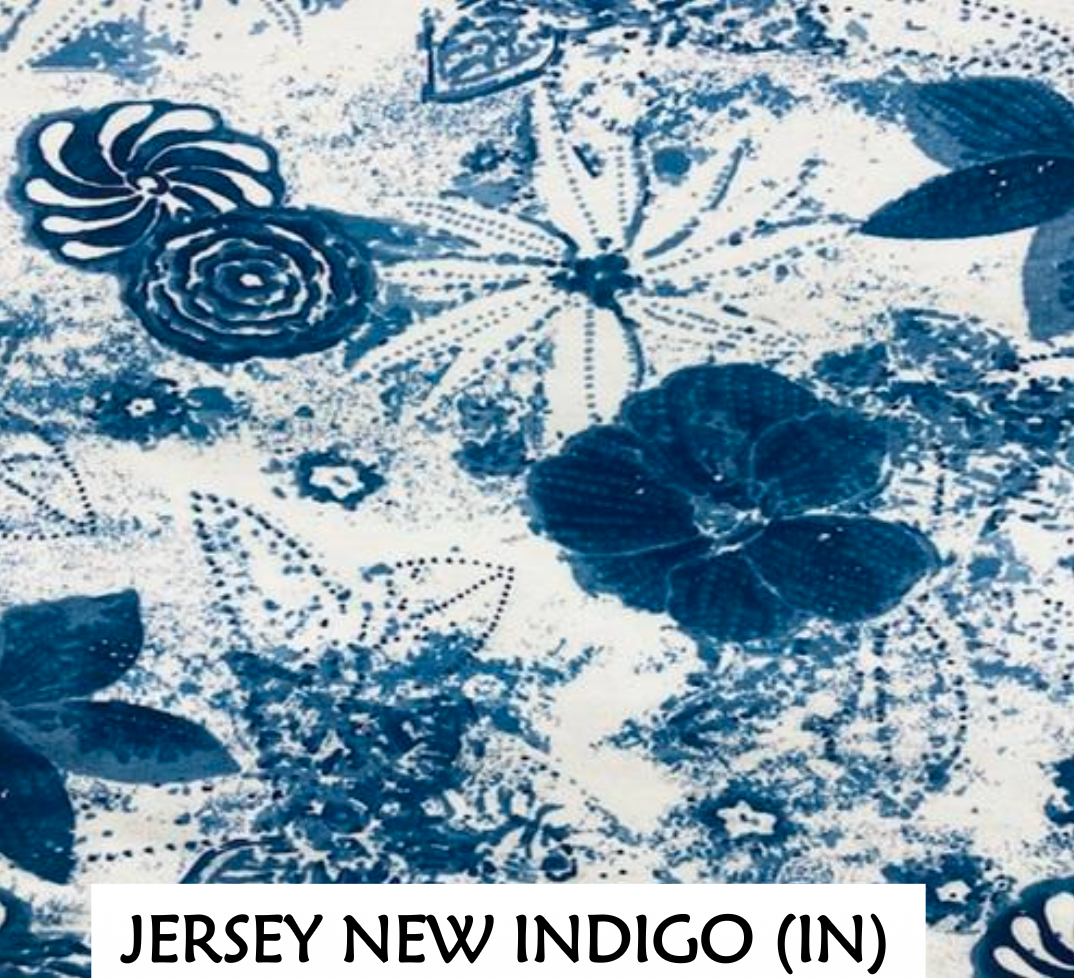 Prairie Cotton by CMC Printed Fitted 3/4 Sleeve V-Neck Top - IN286/P - JERSEY NEW INDIGO