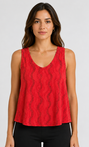 Prairie Cotton by CMC Printed A-Line Tank Top - RV047/P - JERSEY RED VINES