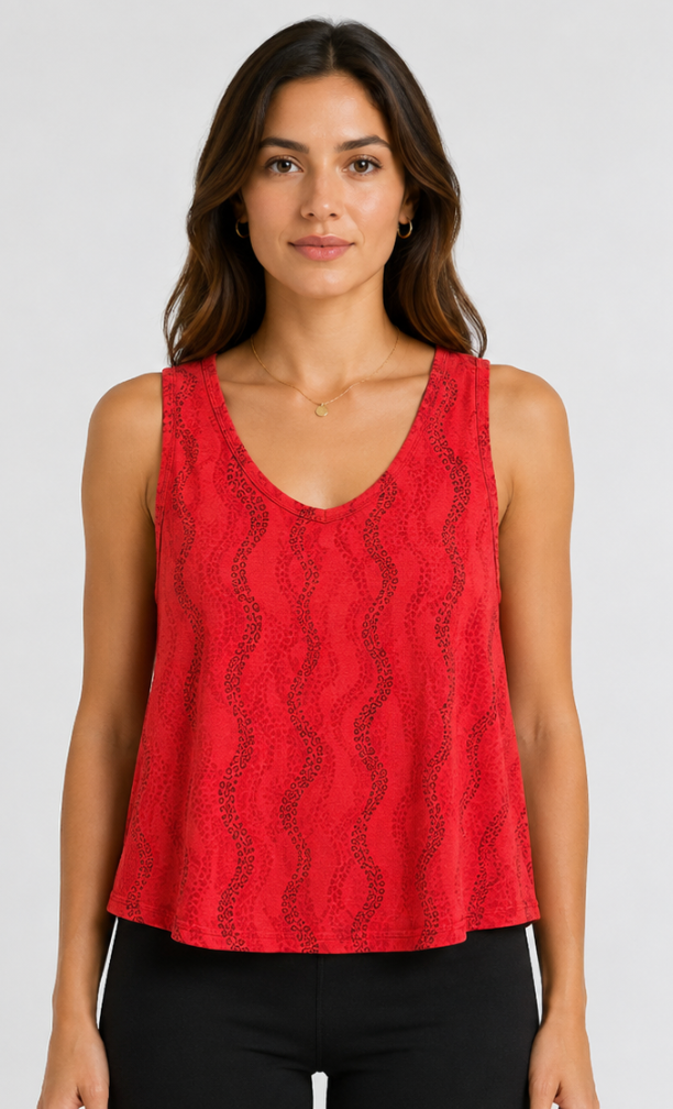 Prairie Cotton by CMC Printed A-Line Tank Top - RV047/P - JERSEY RED VINES