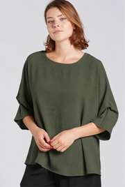 Sydney Project Dani Button Back 1/2 Sleeve Ruched Top - AFT1137 - OLIVE