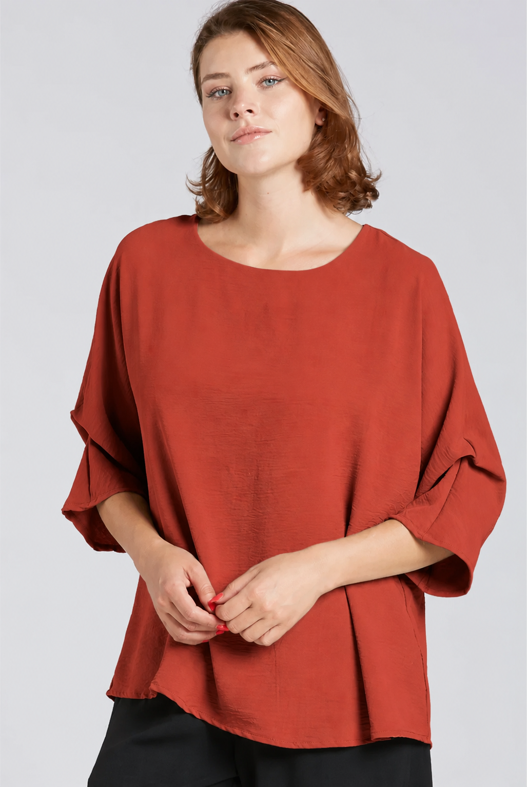 Sydney Project Dani Button Back 1/2 Sleeve Ruched Top - AFT1137 - RUST