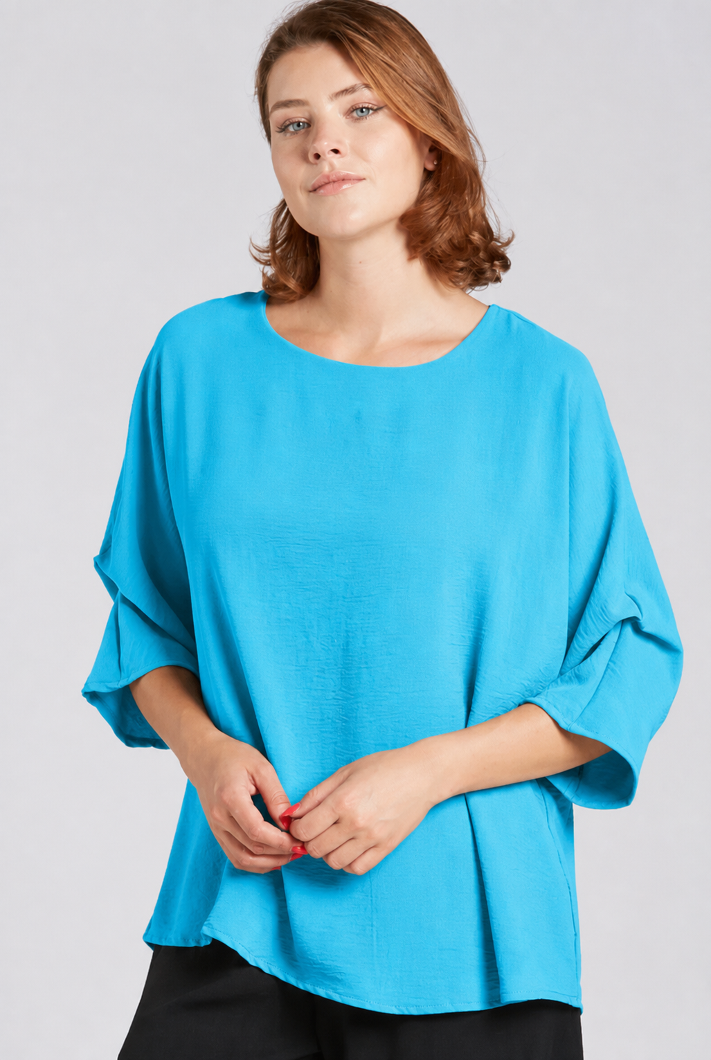 Sydney Project Dani Button Back 1/2 Sleeve Ruched Top - AFT1137 - TURQUOISE