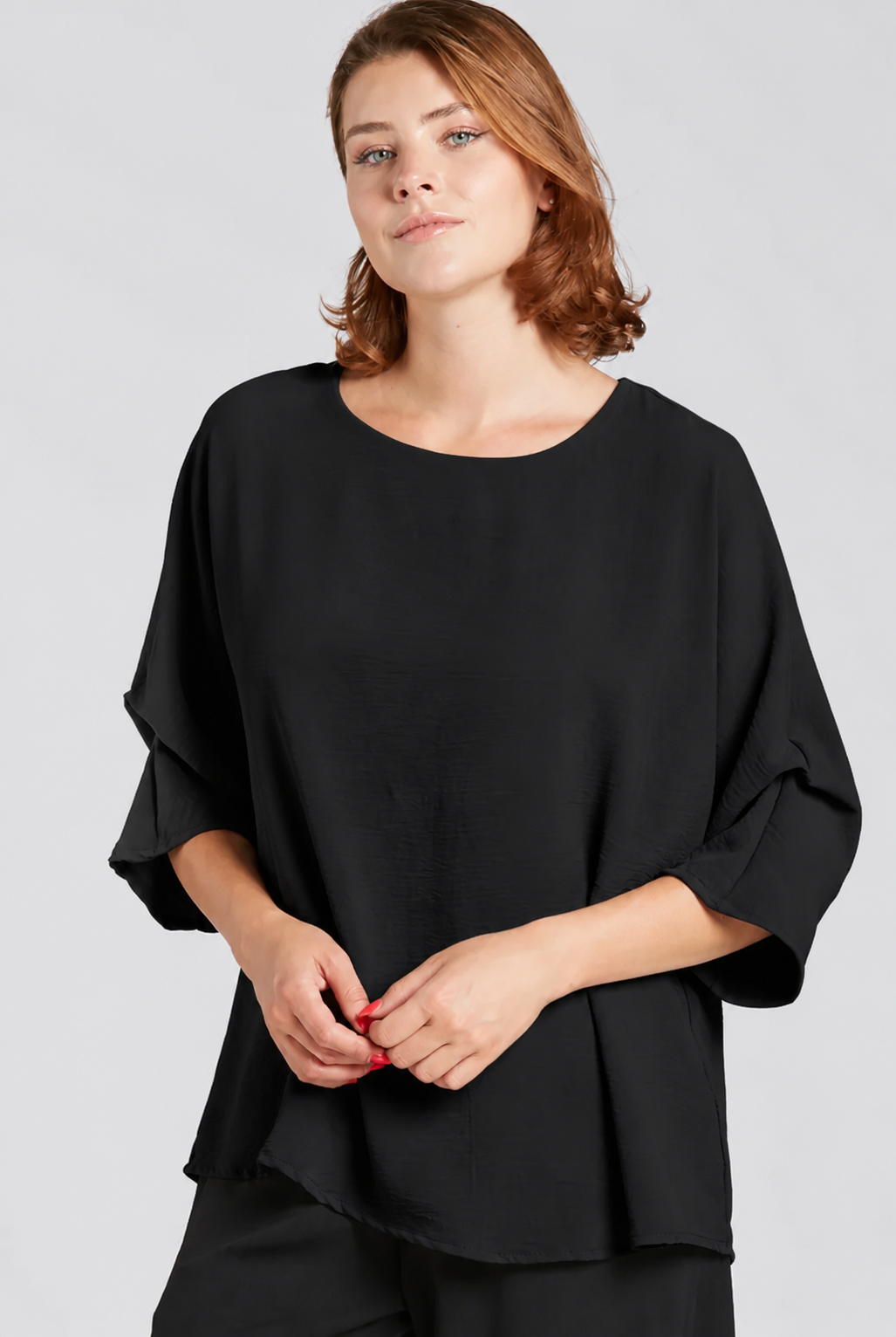 Sydney Project Dani Button Back 1/2 Sleeve Ruched Top - AFT1137 - BLACK