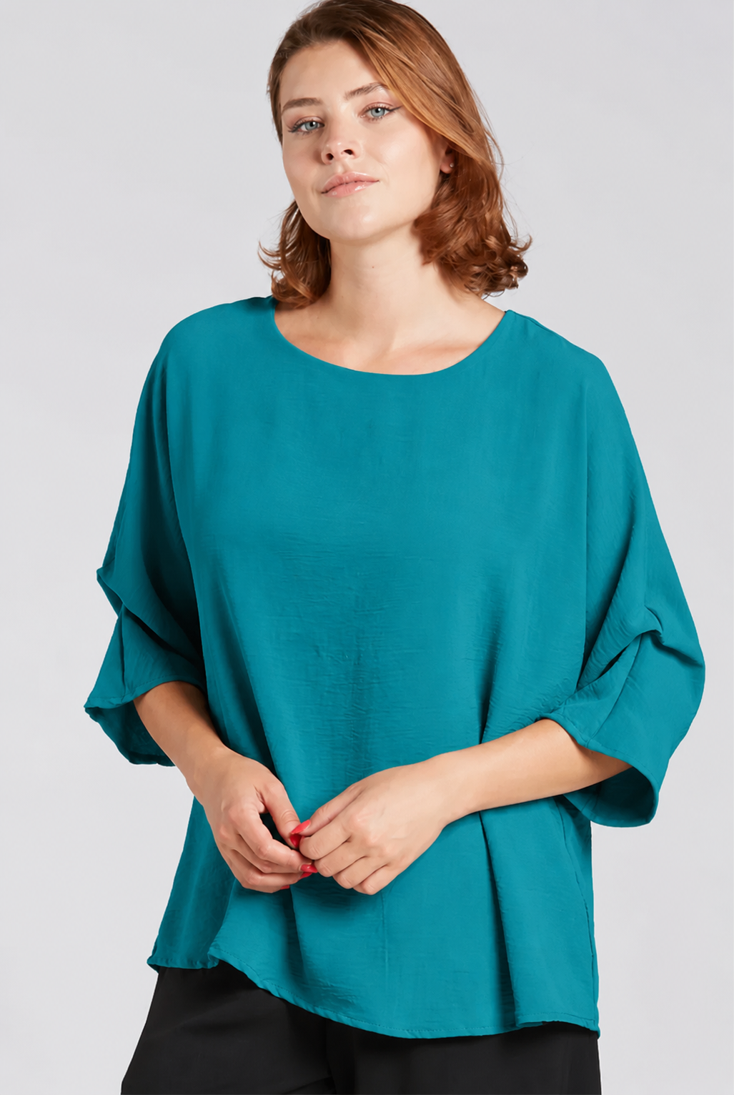 Sydney Project Dani Button Back 1/2 Sleeve Ruched Top - AFT1137 - JADE