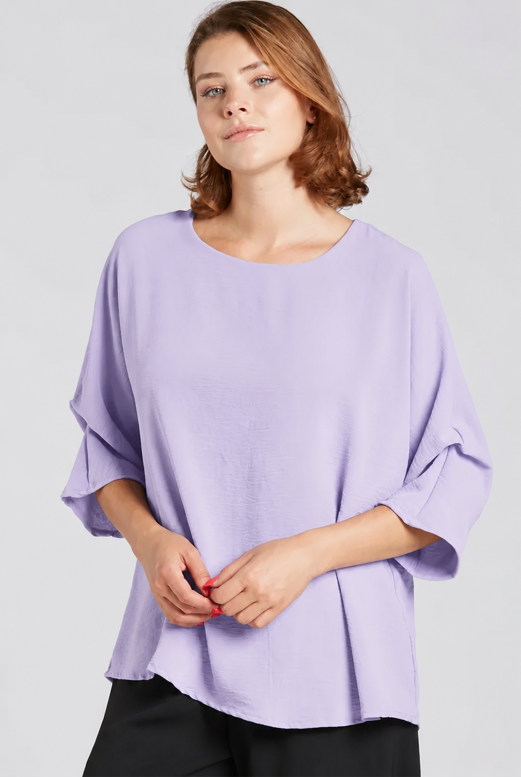 Sydney Project Dani Button Back 1/2 Sleeve Ruched Top - AFT1137 - LAVENDER