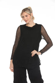 MOONLIGHT Textured Mesh Sleeve Cowl Neck Top - T3885