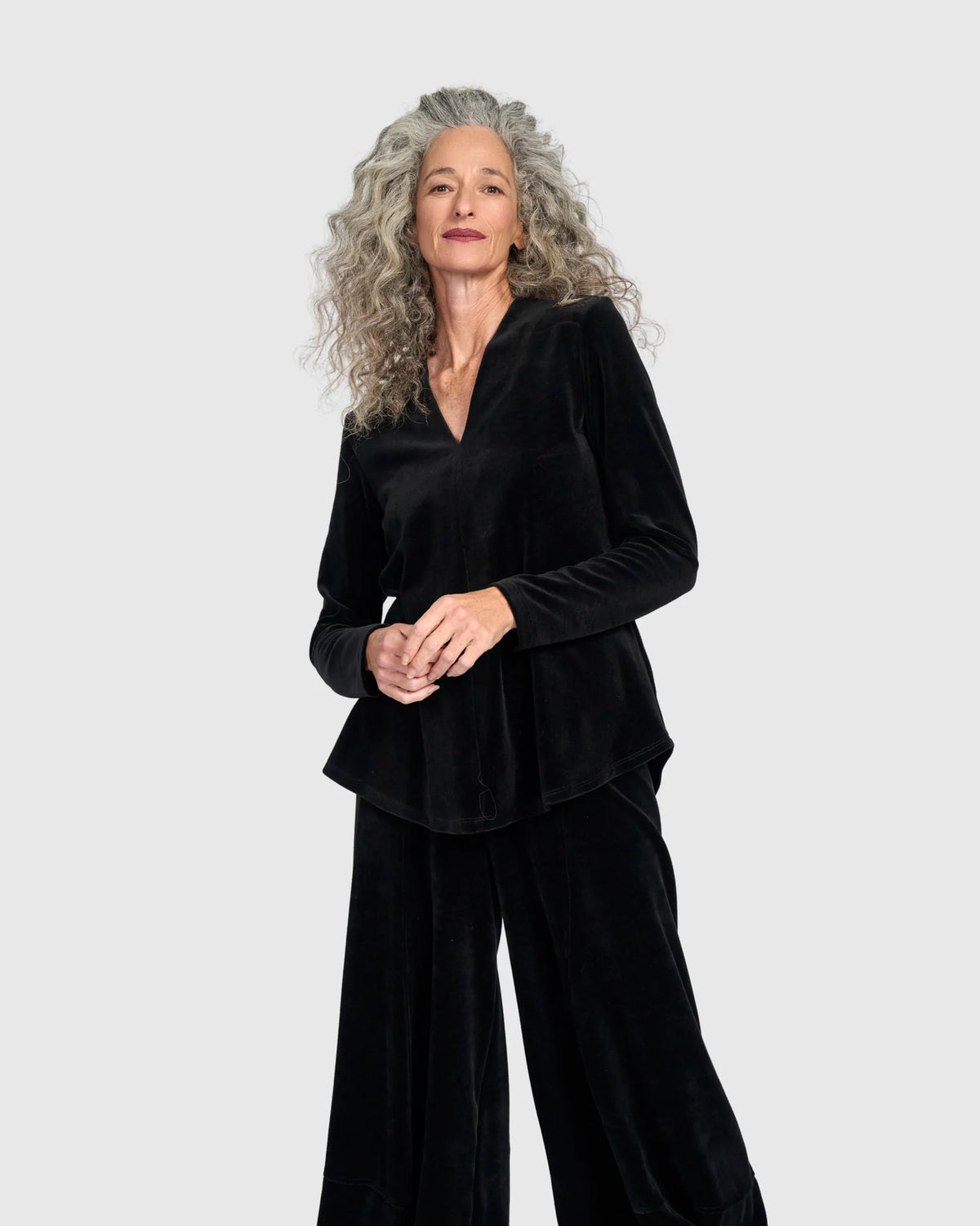 ALEMBIKA Everyday Velvet V-Neck Top - AT705B - BLACK