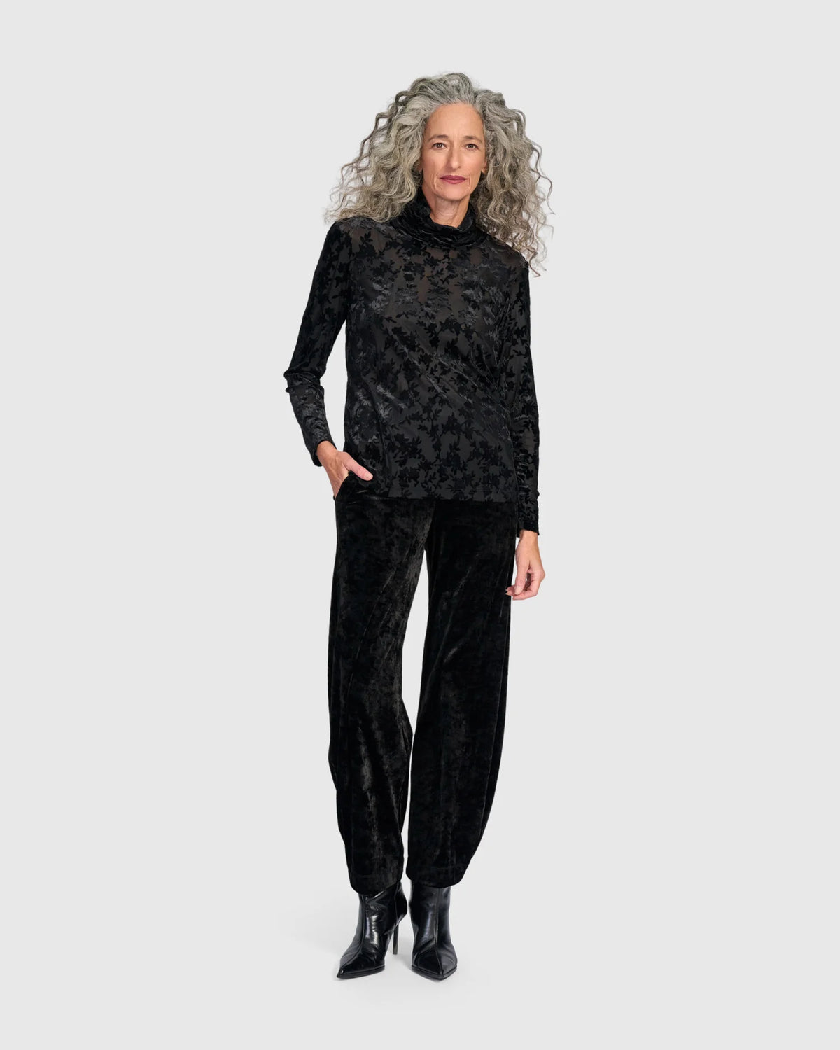 ALEMBIKA Crushed Velvet Flow Pants - AP718B - BLACK