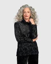 ALEMBIKA Drawing Room Turtleneck Top - AT807N - BLACK FLORA
