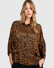 ALEMBIKA Bodhi Draped Viscose Blouse - AT823C - COGNAC LEOPARD