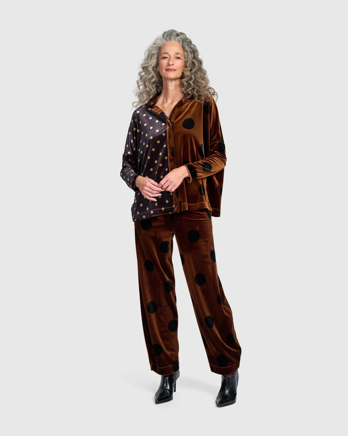 ALEMBIKA Everyday Velvet Flow Pants - AP716A - AMBER/BLACK DOTS
