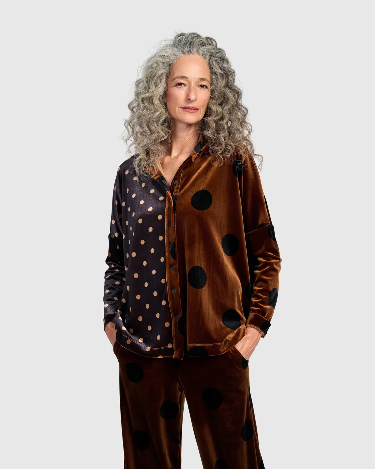ALEMBIKA Nellie Velvet Shirt Top - AT824A - AMBER DOT MIX