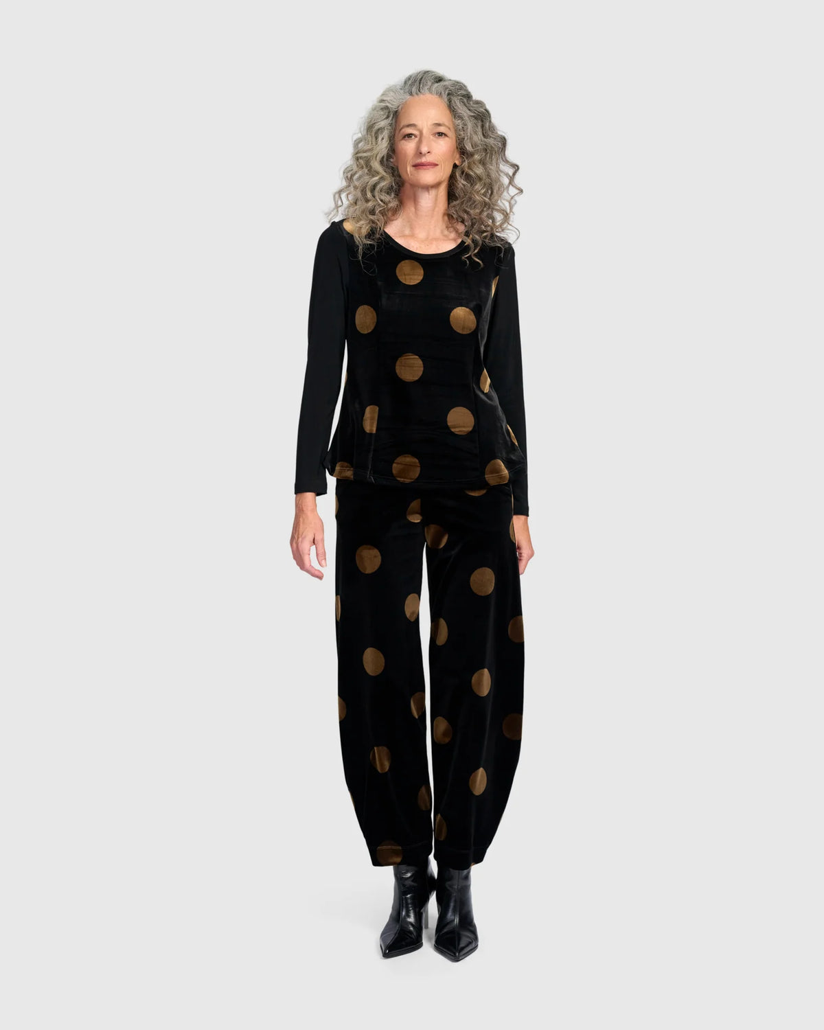 ALEMBIKA Everyday Velvet Flow Pants - AP716E - BLACK/GOLD DOT