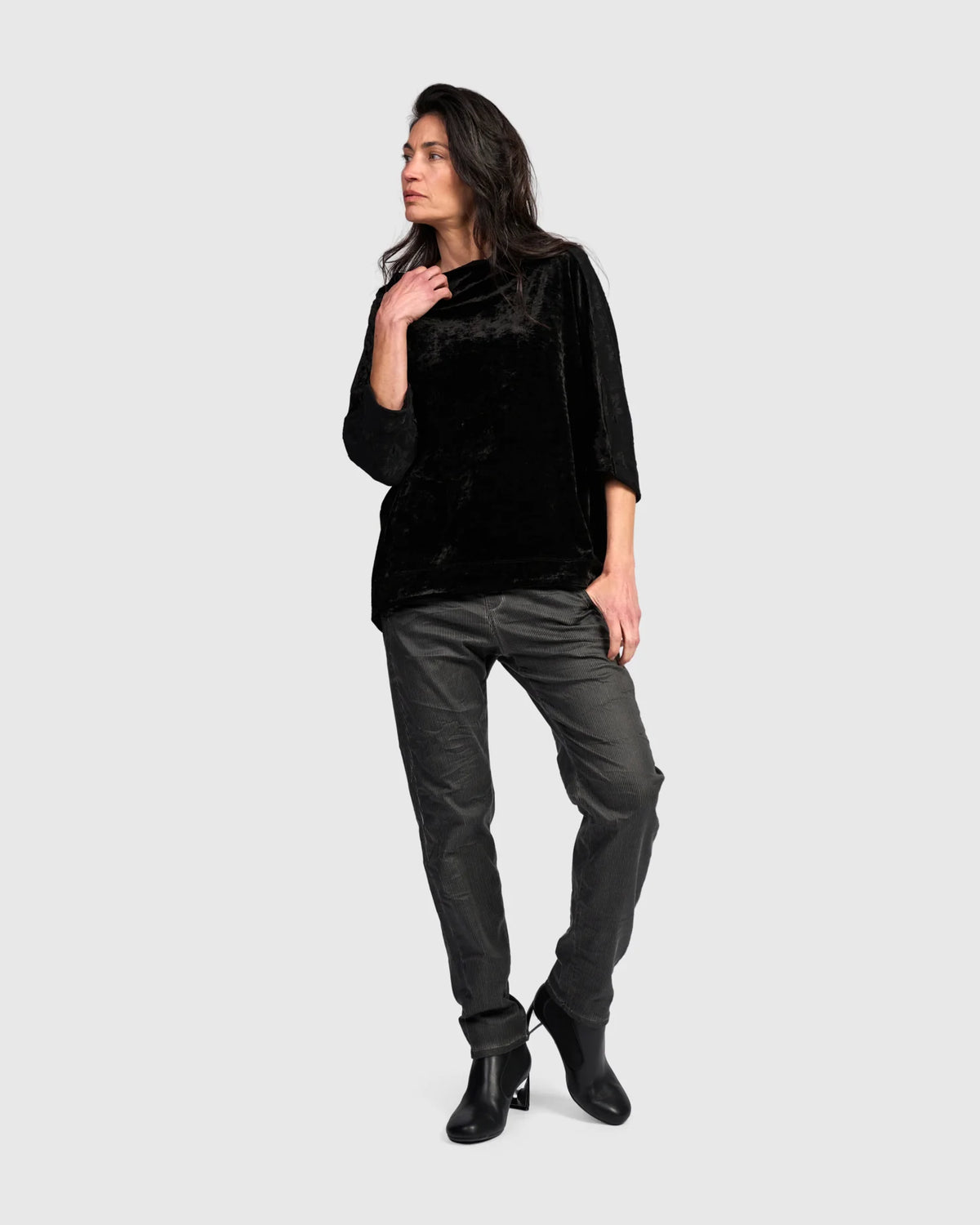ALEMBIKA Aster Funnel Pullover Top - AT831D - BLACK FLORAL