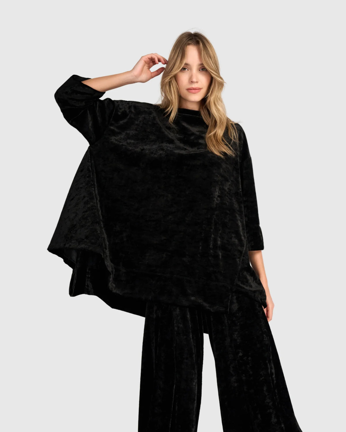 ALEMBIKA Crushed Velvet Trapeze Top - AT834B - BLACK
