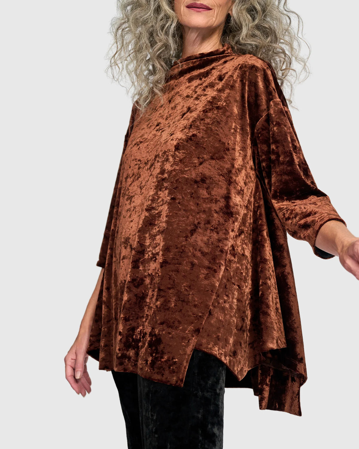 ALEMBIKA Crushed Velvet Trapeze Top AT834M - MAPLE