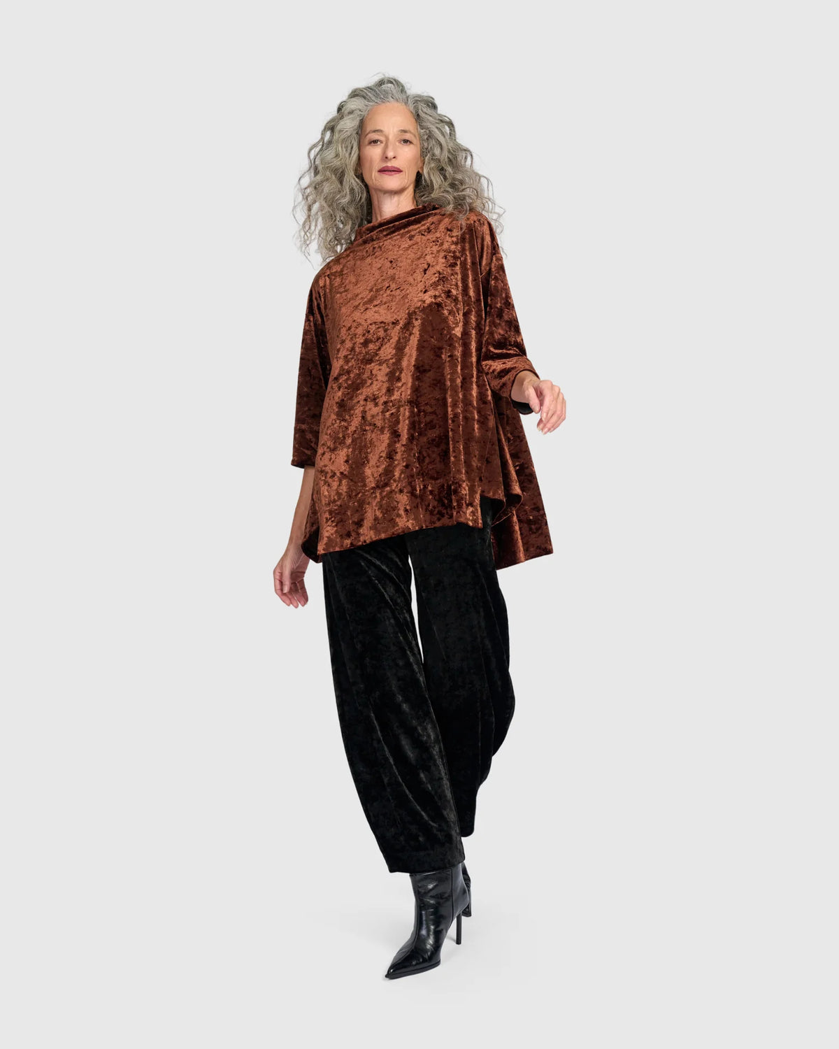 ALEMBIKA Crushed Velvet Trapeze Top AT834M - MAPLE