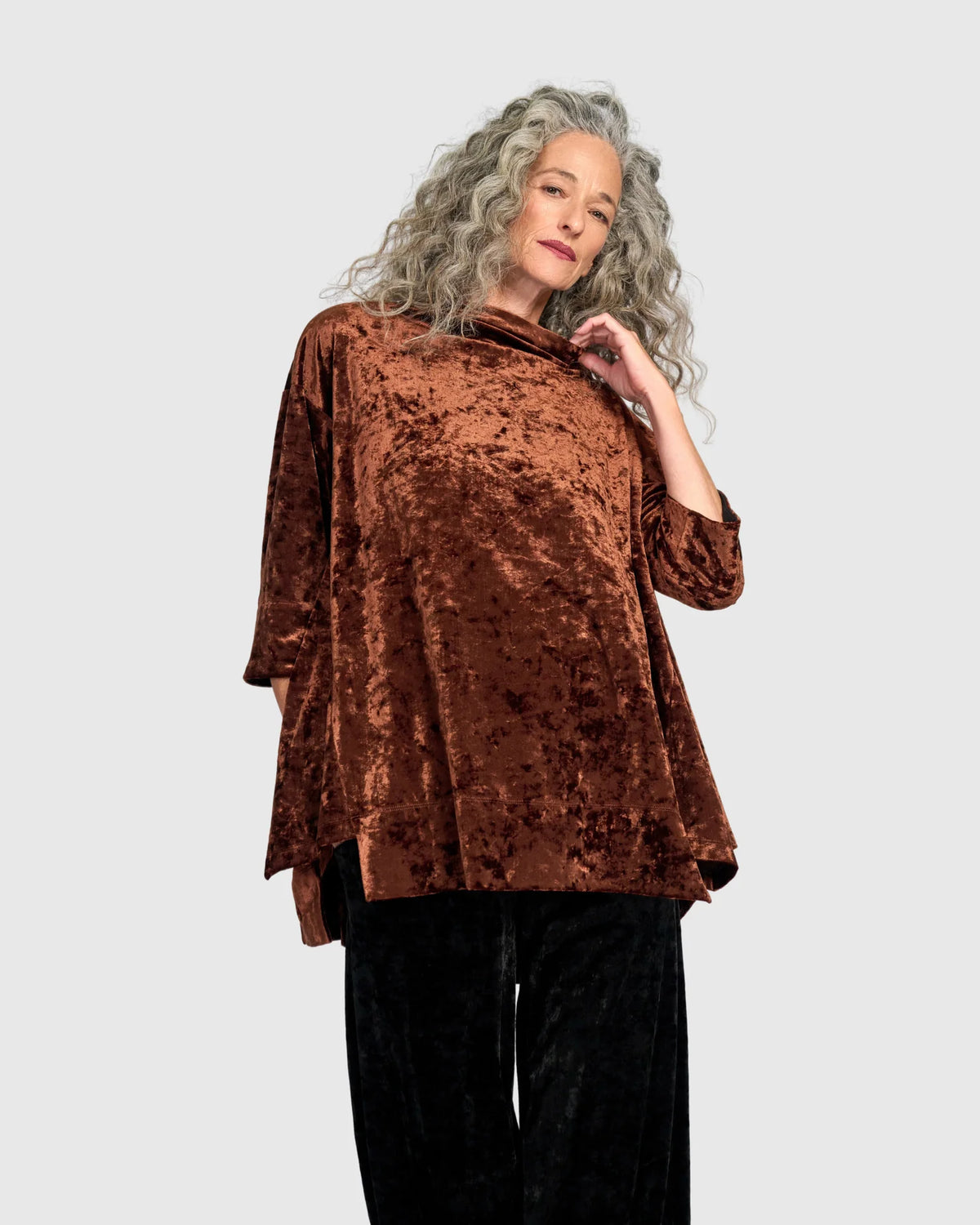 ALEMBIKA Crushed Velvet Trapeze Top AT834M - MAPLE