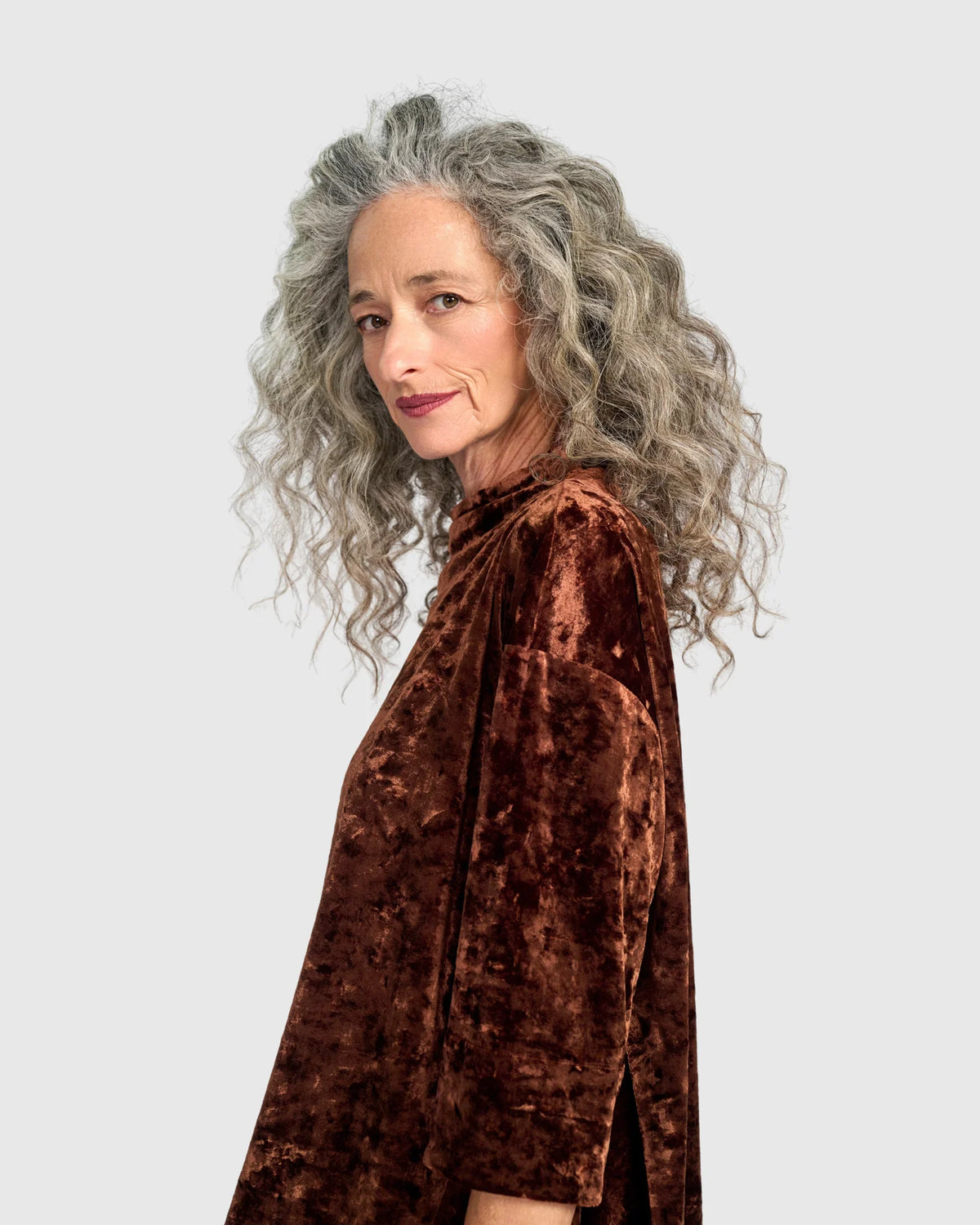 ALEMBIKA Crushed Velvet Trapeze Top AT834M - MAPLE