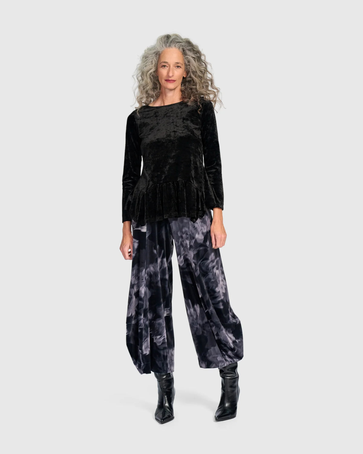 ALEMBIKA Crushed Velvet Addison Top - AT835B - BLACK