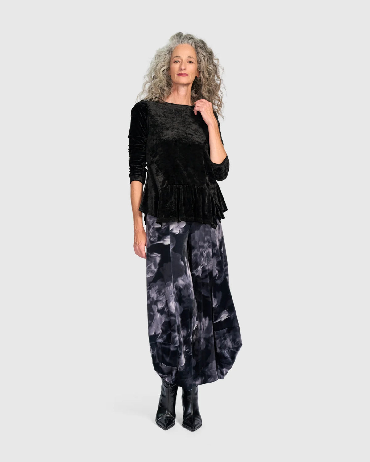 ALEMBIKA Cassis Velvet Punto Pants - AP719F - SMOKE FLORA