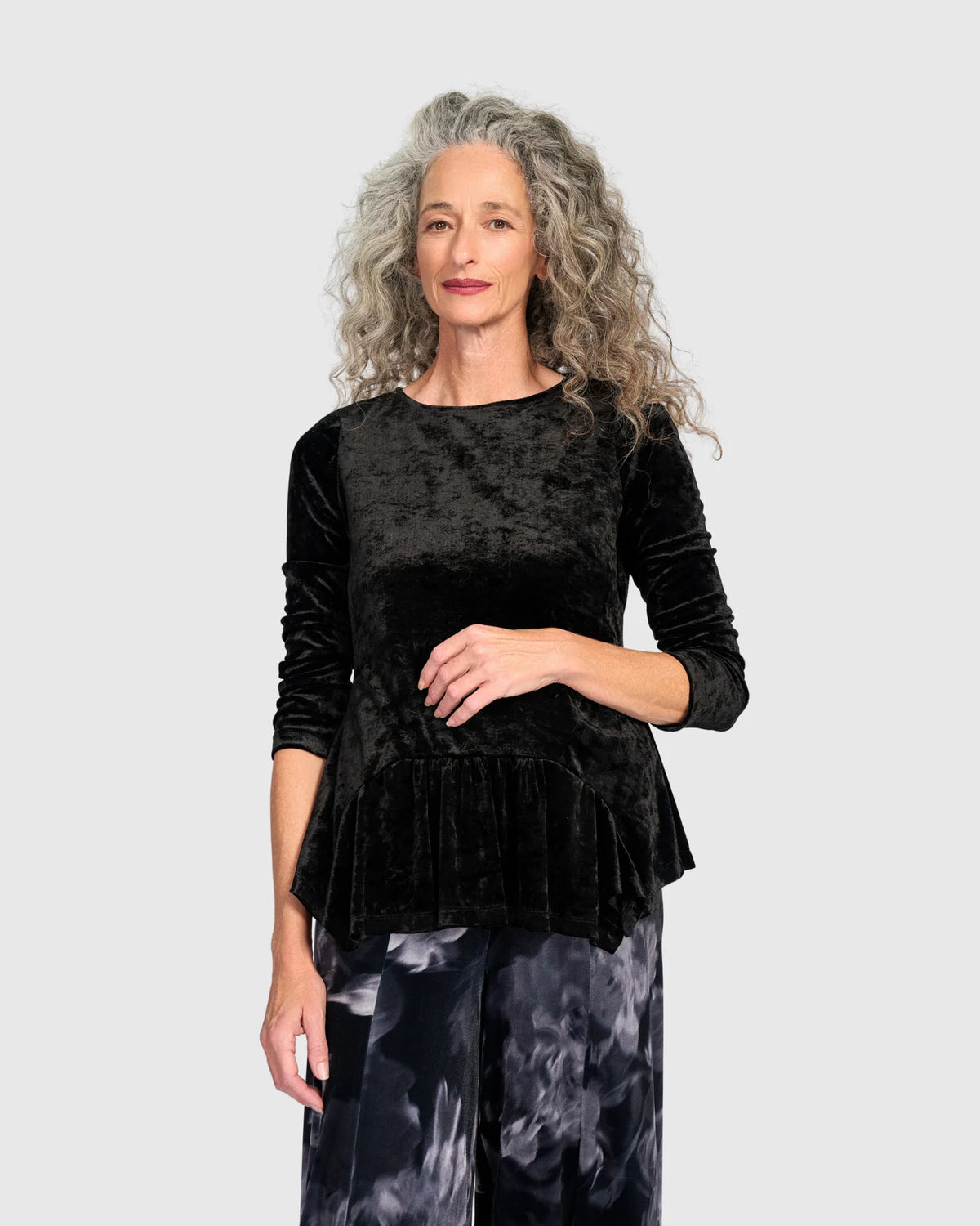 ALEMBIKA Crushed Velvet Addison Top - AT835B - BLACK