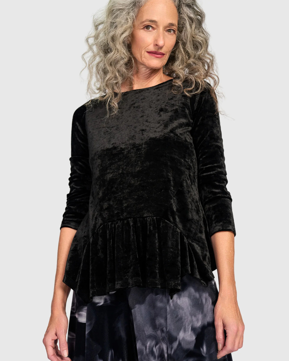 ALEMBIKA Crushed Velvet Addison Top - AT835B - BLACK