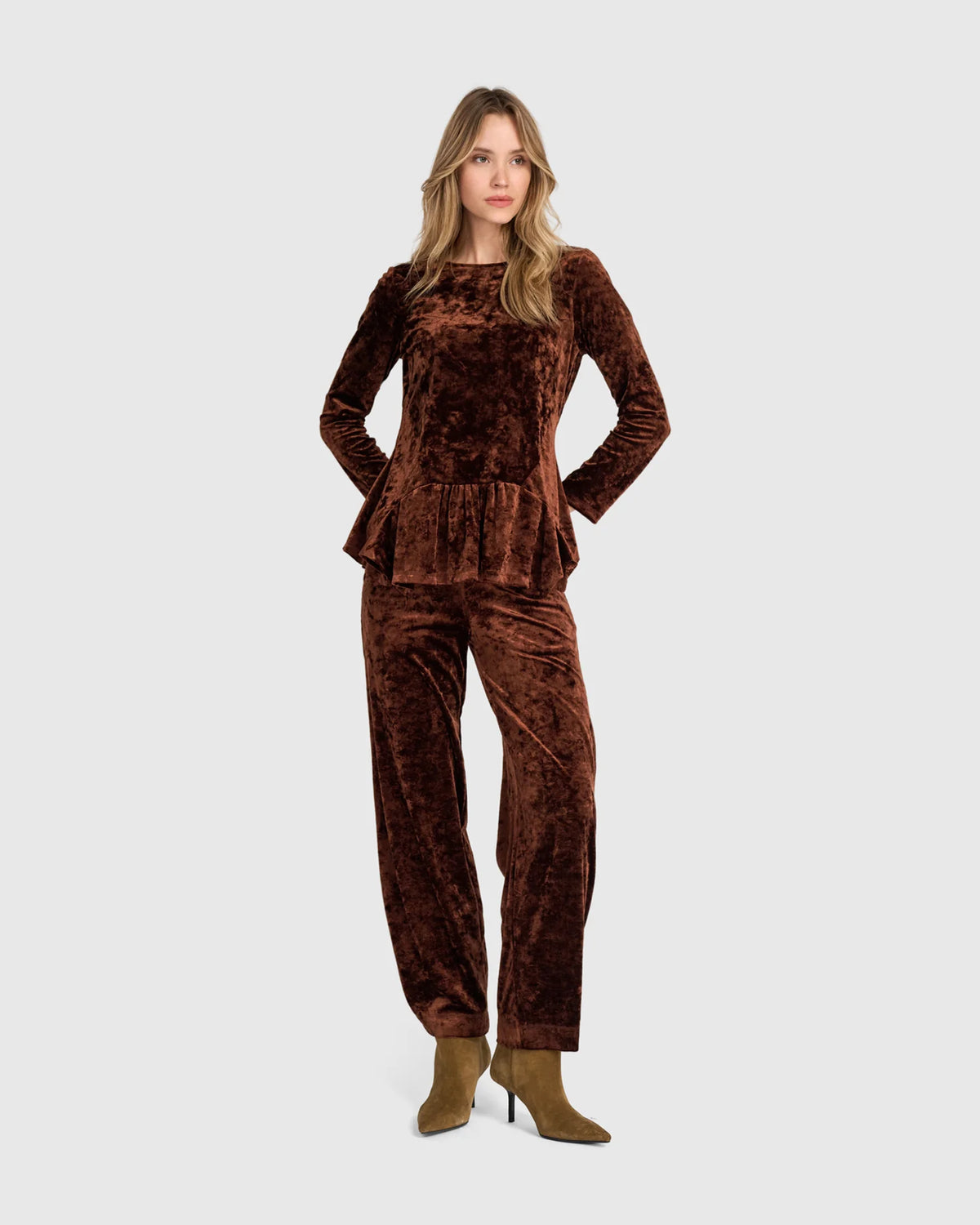 ALEMBIKA Crushed Velvet Addison Top - AT835M - MAPLE