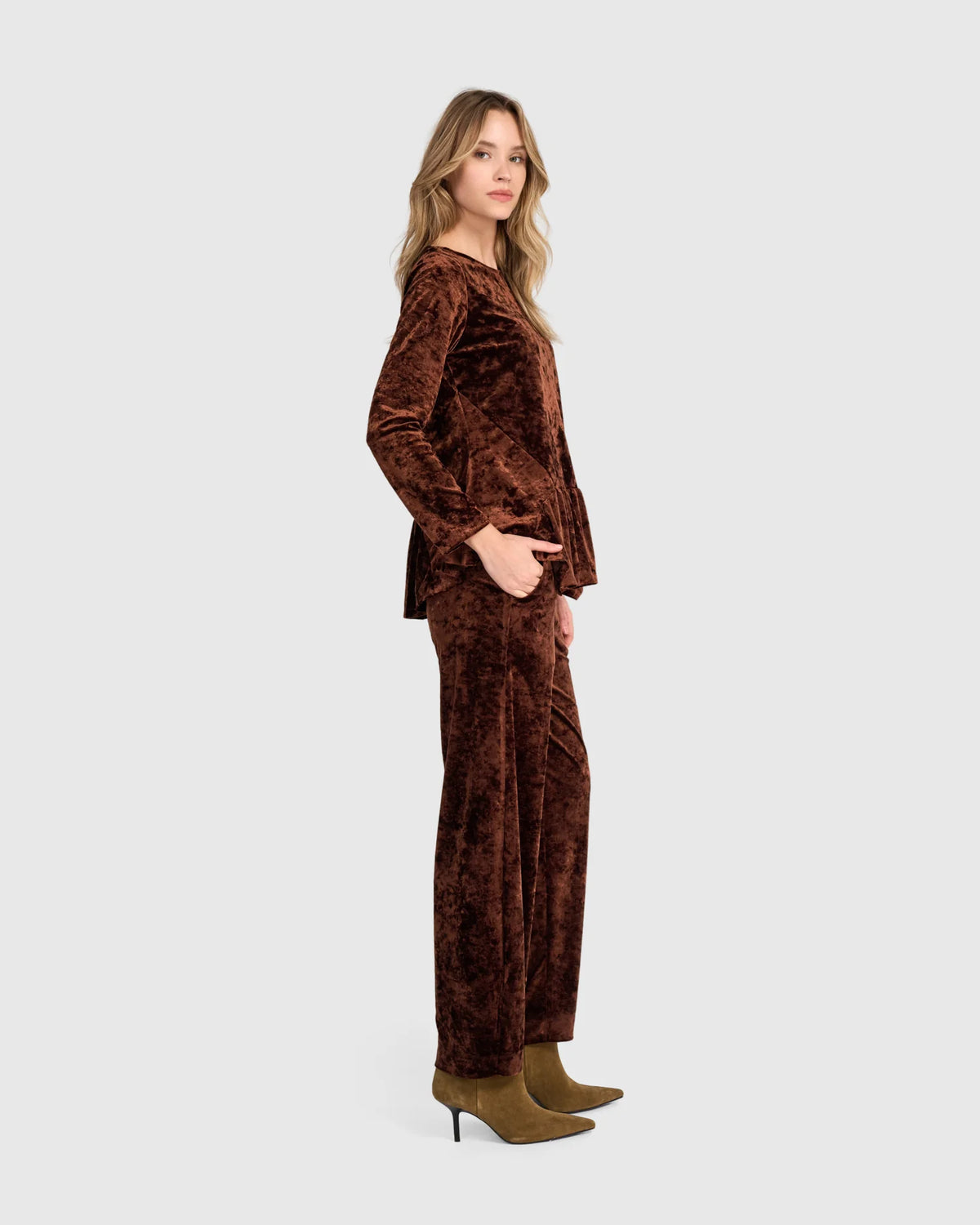 ALEMBIKA Crushed Velvet Addison Top - AT835M - MAPLE