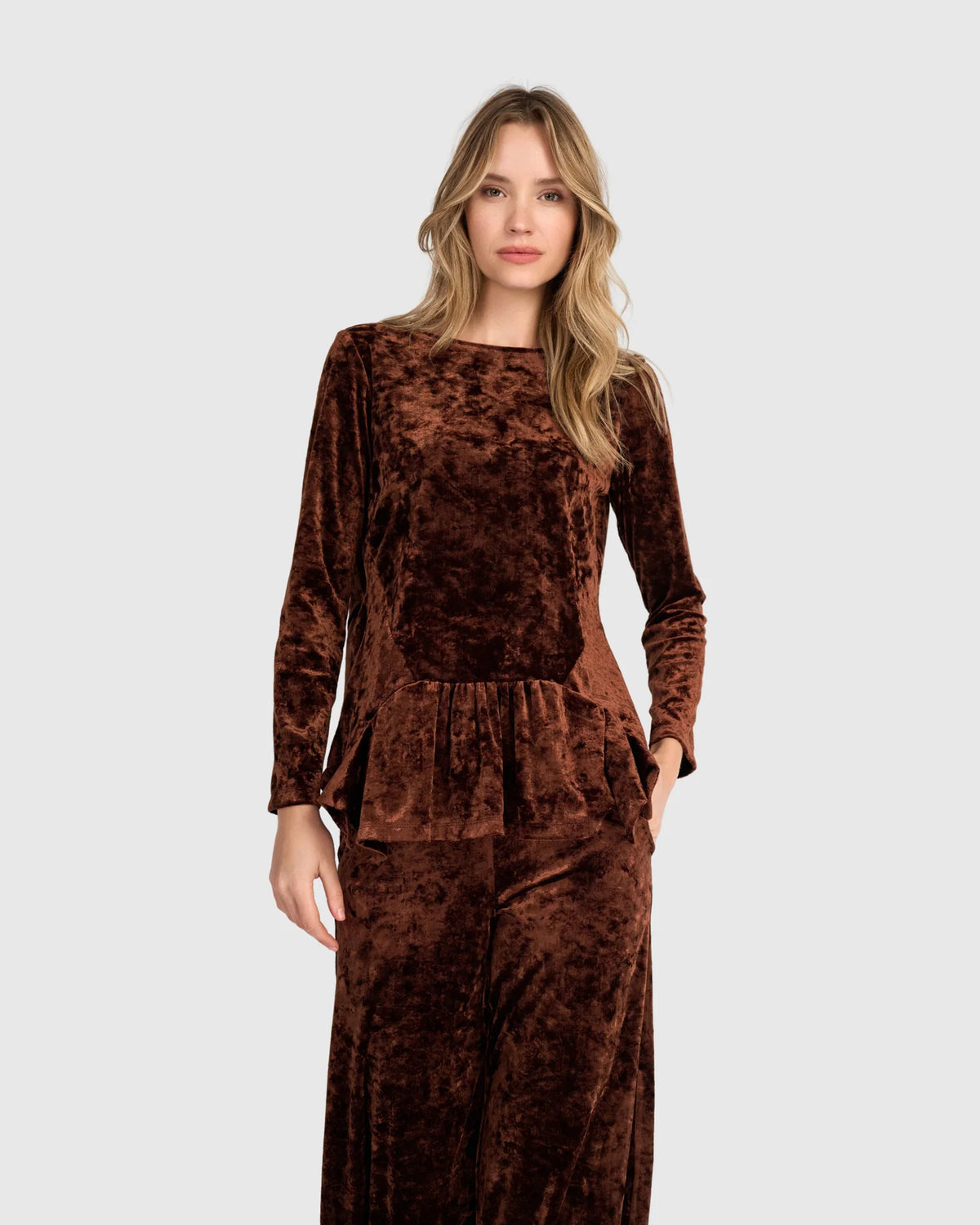 ALEMBIKA Crushed Velvet Addison Top - AT835M - MAPLE
