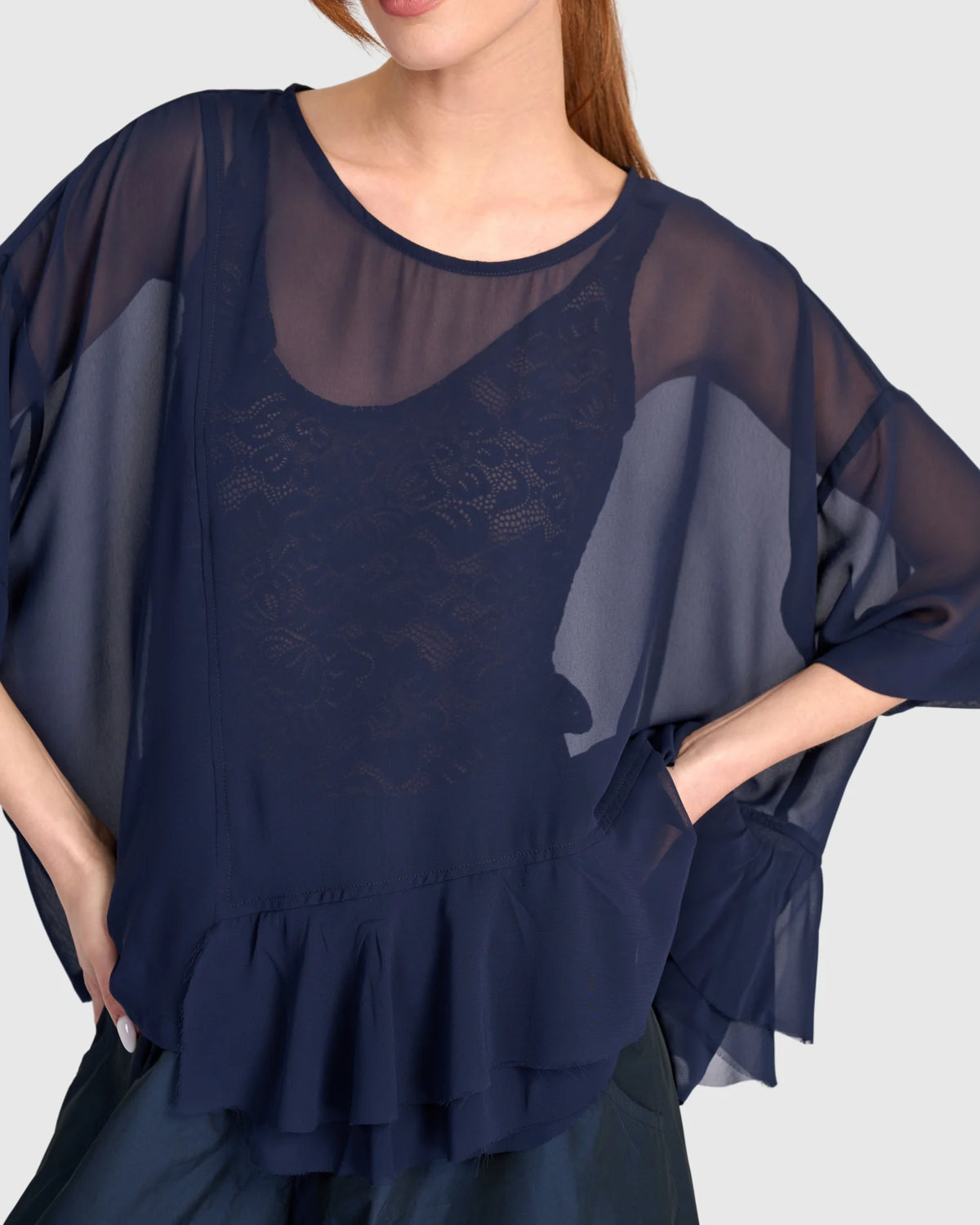 ALEMBIKA Veiled Chiffon Top - ET142N - INK