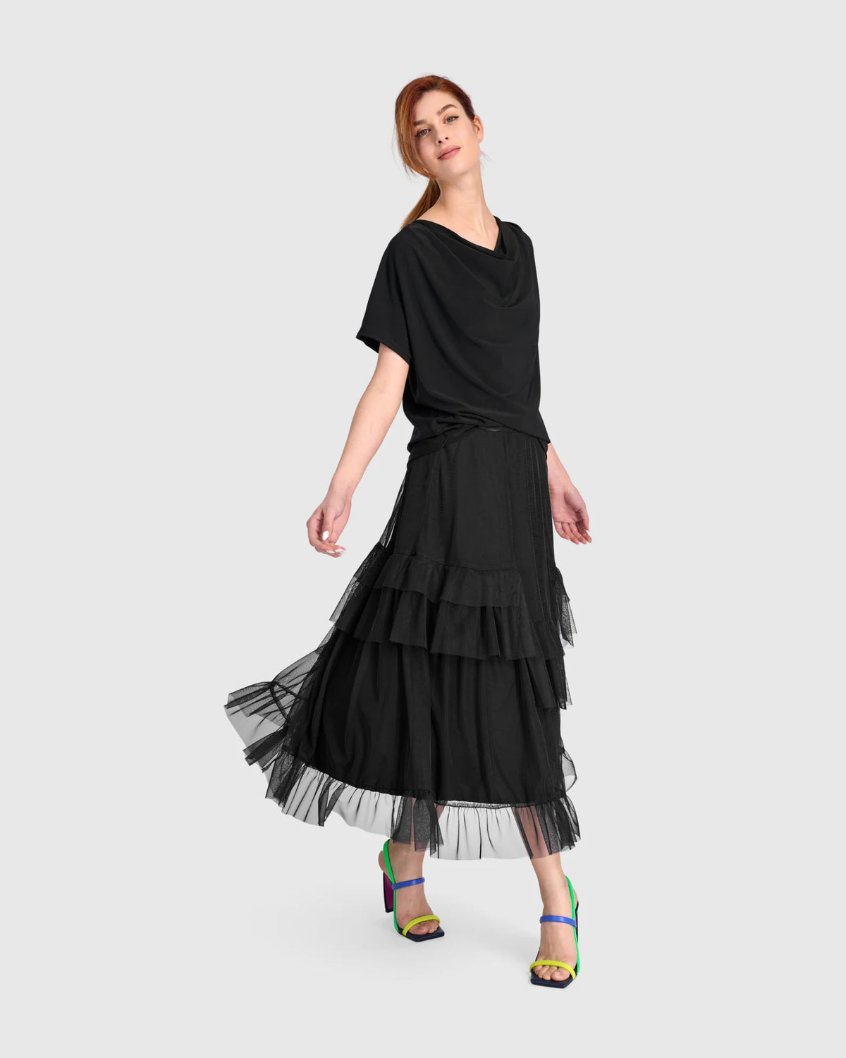 ALEMBIKA Samba Tiered Mesh Skirt - EK704B - BLACK