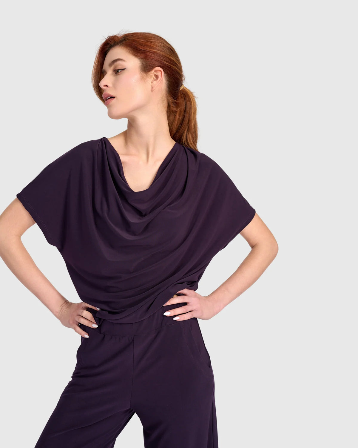 ALEMBIKA Fluid Slinky Cowl Top - ET145P - PLUM