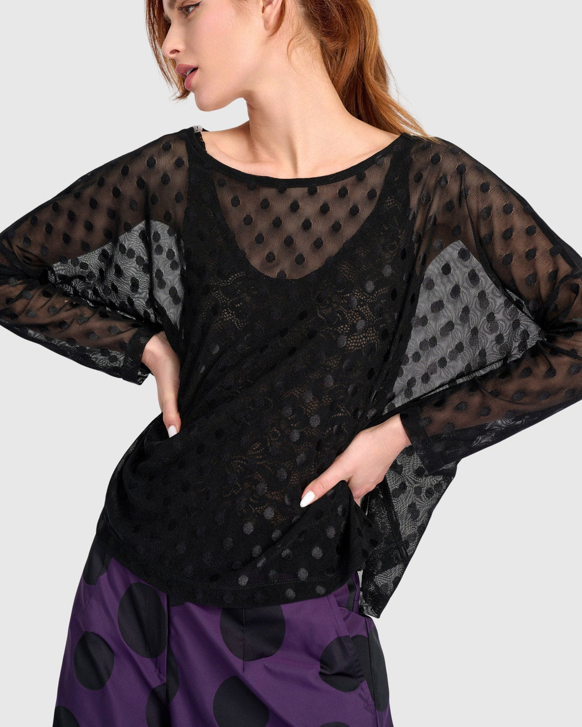 ALEMBIKA Umbral Boxy Mesh Top - ET147B - BLACK MESH