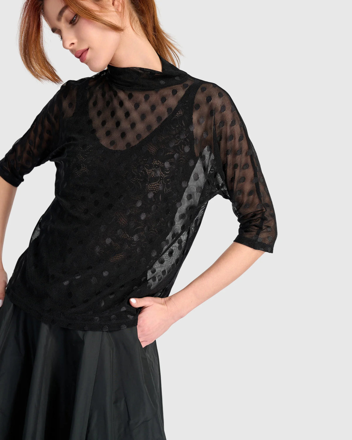 ALEMBIKA Smolder Mockneck Mesh Top - ET148B - BLACK MESH