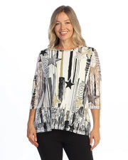JESS & JANE ITY Top w/ Diagonal Crochet Mesh Contrast Hem and Sleeves - TY6-2298 - STELLAR