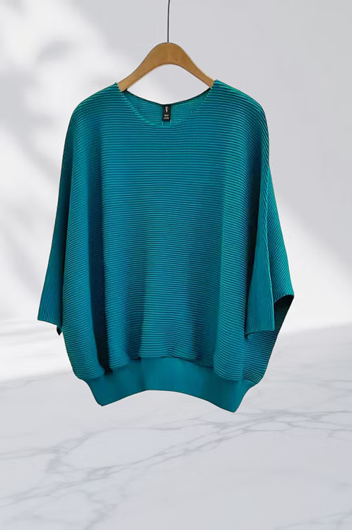 Vanite Couture Pleated Solid Top - 82782 - TEAL