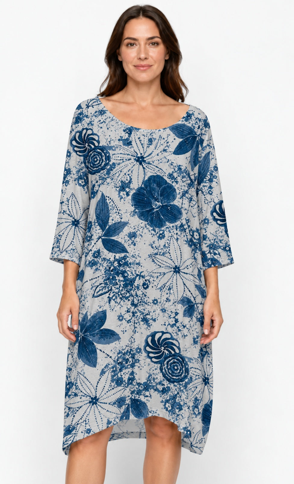Prairie Cotton by CMC Printed Tulip Dress - IN956/P - JERSEY NEW INDIGO