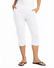 JESS & JANE Cotton Spandex Slim Capri Pants w/ Pockets - M158 - WHITE