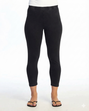 JESS & JANE Mineral Washed Cotton Spandex Crop Legging - M37 - JET BLACK