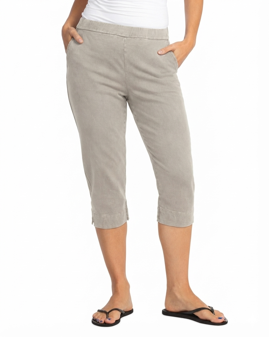 JESS & JANE Cotton Spandex Slim Capri Pants w/ Pockets - M158 - SLATE