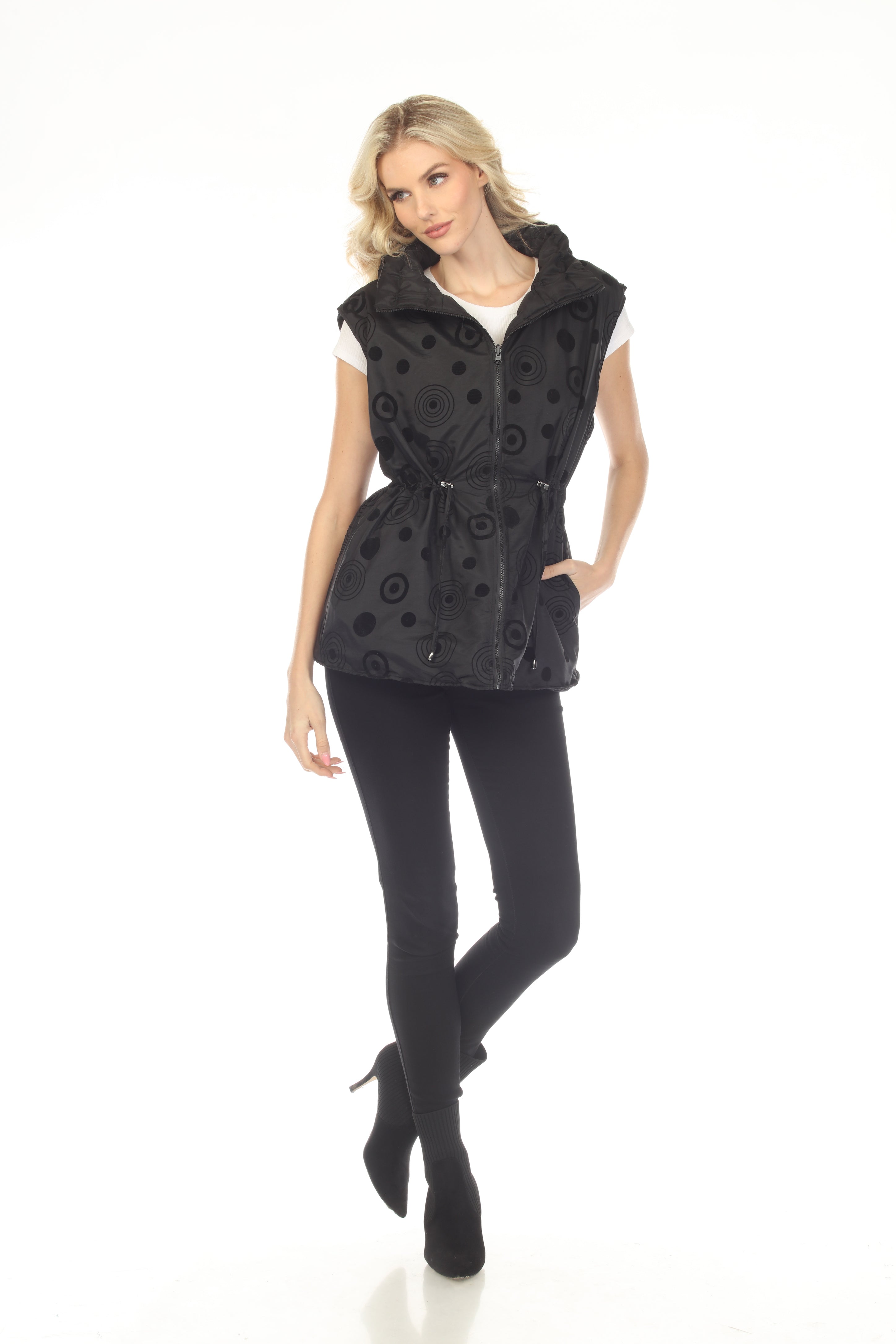 Oopera Reversible Puffer Circular Pattern Vest - Midnight Black - V2618RW-1